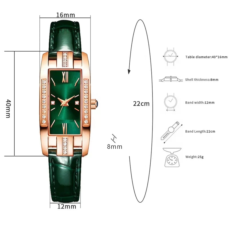 Reloj de cuarzo cuadrado de alta calidad clásico retro para mujer, reloj de cuarzo verde para estudiantes, reloj de estilo lujoso para mujer