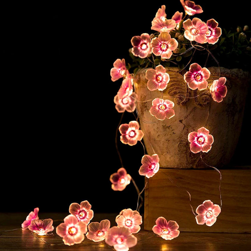 3M 30LEDS Cherry Blossom Fairy String Lights Pink Flower String Lamps Battery Powered For Outdoor Christmas Garland Decoration