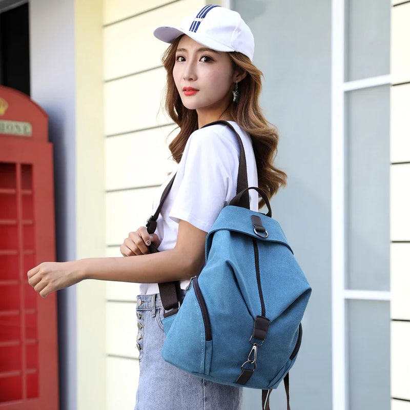 Fashion Canvas Female Backpack Multifuction Casual Backpack For Teenager Girls 2024 New Summer Women Large Capacity Shoulder Bag