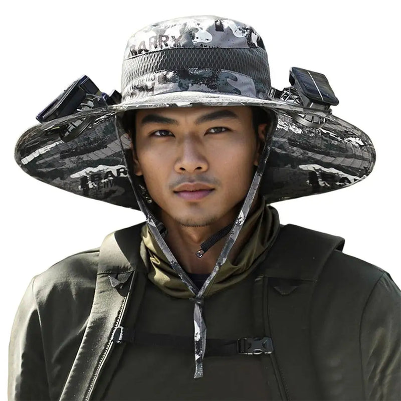 Para acampar al aire libre, pescar, hacer senderismo, protector solar, sombrero de pescador, gorra con ventilador solar, gorra de carga solar portátil con ventilador adecuada