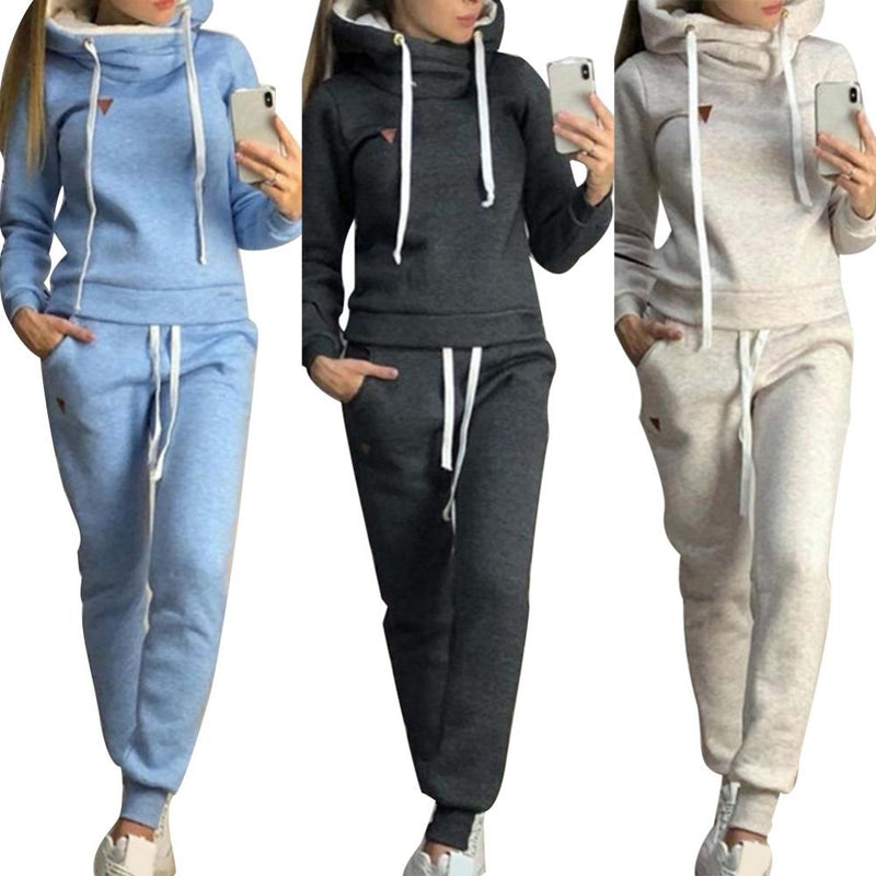 Tracksuit Solid Color Women 2Pcs Jogging Suit Tracksuits Fleece Lined Hoodies Pants Set