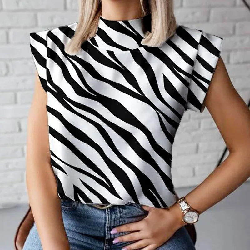 Blusa informal de manga corta con cuello redondo para mujer, blusa de oficina para primavera y verano, camisas elegantes con estampado de letras para mujer, blusas femeninas 2023