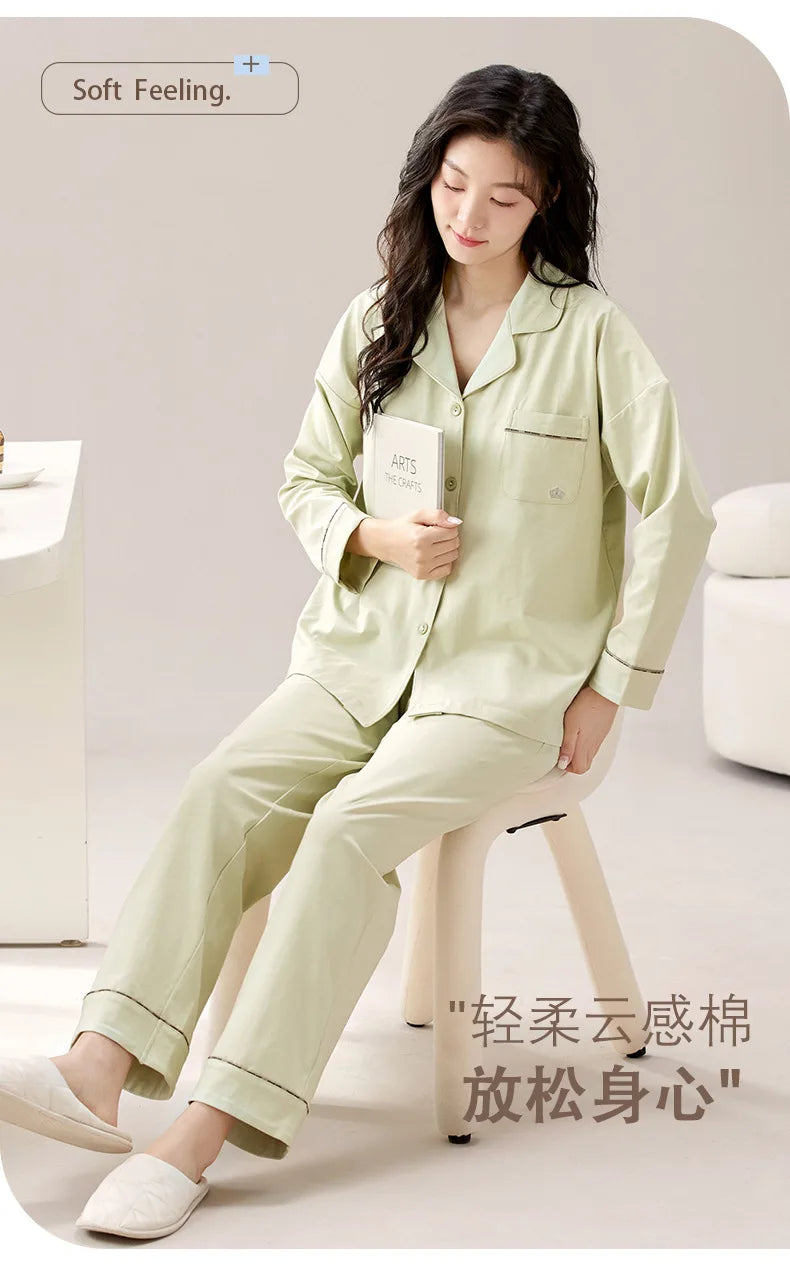 2024 New Cotton Homewear for Couples Autumn Women and Men Matching Cardigan Pajamas Set Young Girl Boy Pjs Pijamas Mujer Hombre