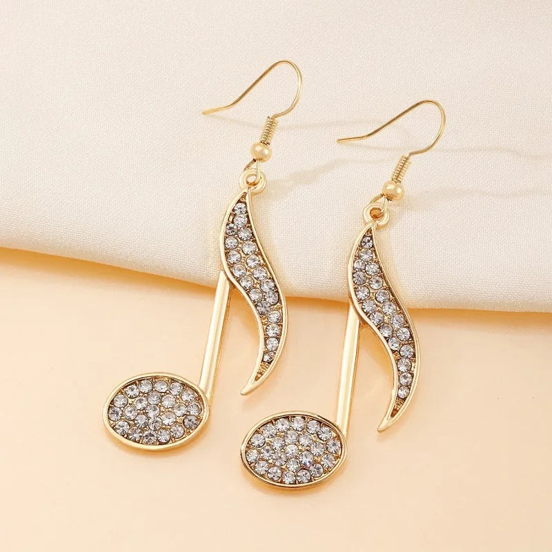 Exquisite Golden Music Symbol Design, Sparkling Rhinestone Women's Earrings, Holiday Music Enthusiast Gift