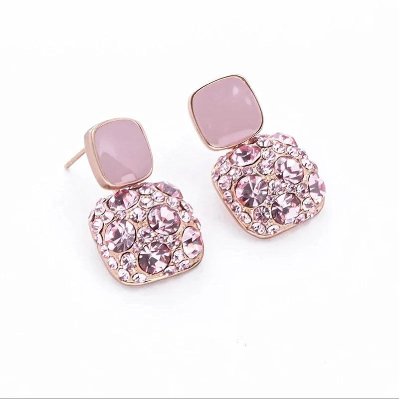 2023 New Unique Mosaic Zircon Pink Oil Drip Simple Earrings Women Personality Fashion Earrings Wedding Jewelry Birthday Gifts