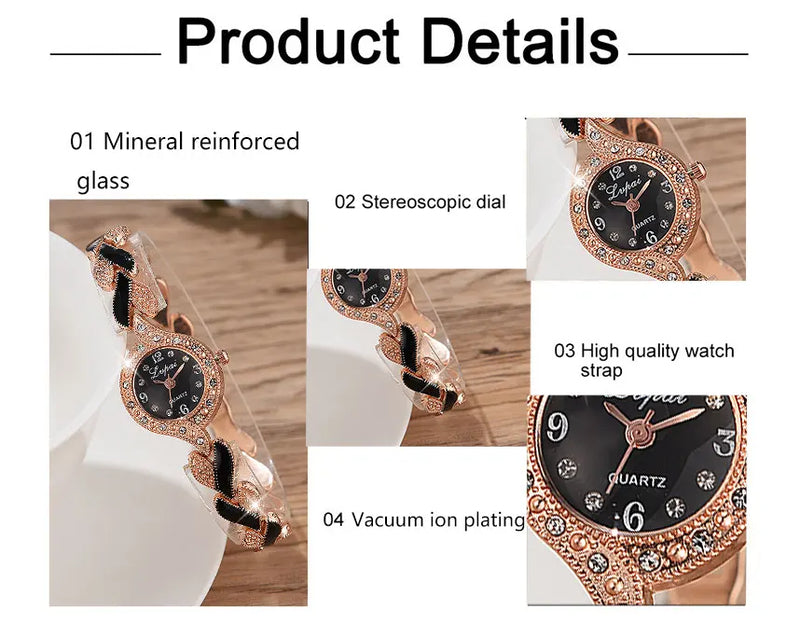 LVPAI Nuevo reloj para mujer Elegante esfera de diamantes de imitación Vestidos Pulseras Relojes de pulsera de cuarzo de moda para mujer Reloj de regalo Zegarek Damski