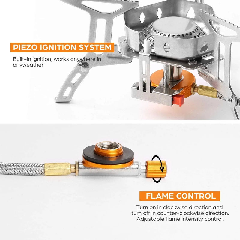 Estufa de gas para campamento a prueba de viento de 3800 W con adaptador para bidón de combustible, quemador plegable portátil para mochileros al aire libre, senderismo, picnic