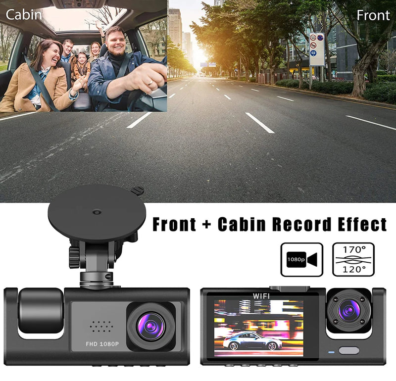 3 Channel WIFI Car DVR HD 1080P Inside Vehicle Dash Cam Three Way Camera DVRs Recorder Video Registrator Mini Dashcam Camcorder