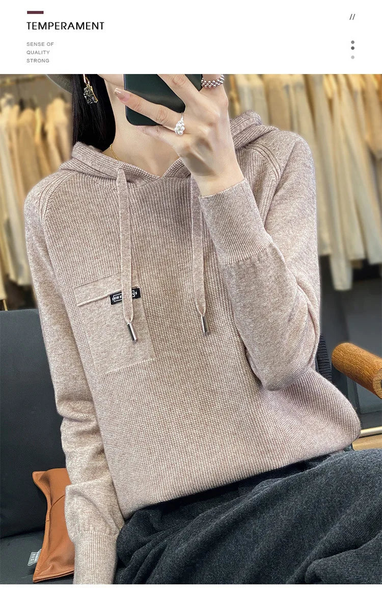 Autumn Winter Women Sweater 2024 Long Sleeve Hooded Pullovers Fashion Korean Knit Hoodie Sweaters Casual Warm Bottoming Jumper