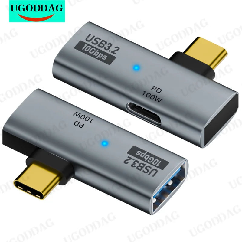 Divisor OTG tipo C 3.2 2 en 1 con adaptador convertidor USB C a USB 3.2 de carga rápida tipo C de 100 W PD para teléfono, tableta y MacBook