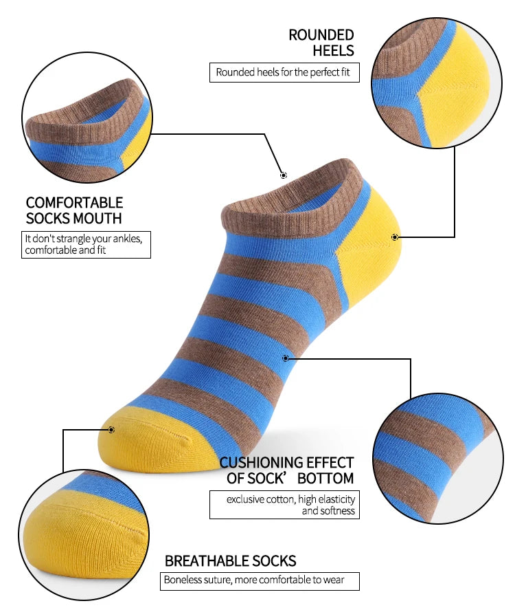 5 Pairs Low Cut Men Socks Solid Color Stripe Breathable Cotton Socks Sport Short Socks Women Men Funny  Ankle Socks