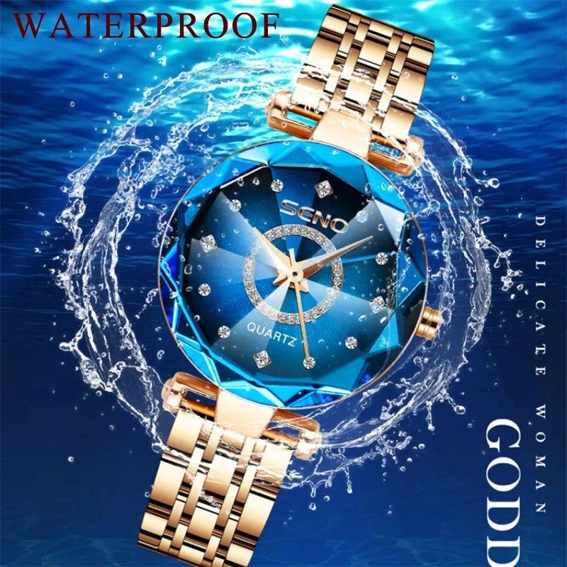 Reloj de pulsera de oro rosa de lujo para mujer SENO Ocean Star 2024, reloj de pulsera de cristal para mujer, reloj femenino