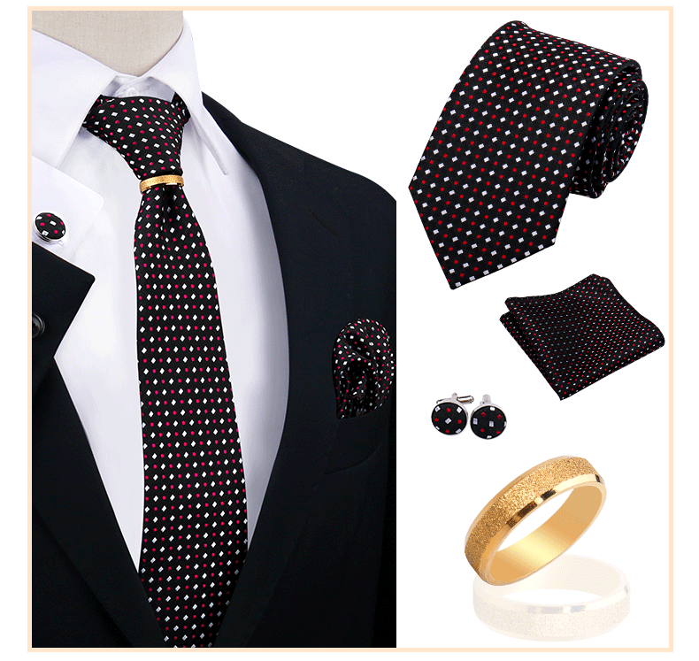 Corbatas para hombre con juego de broches y anillos, diseño de marca, corbatas, pañuelos, gemelos, regalos para bodas y fiestas, accesorios para hombre