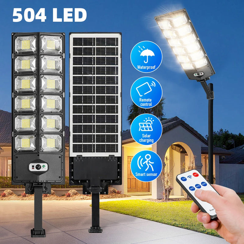 504 LED Powerful Solar Lights Outdoor Motion Sensor External Waterproof Street Light 12000 Lumen Dusk to Dawn Garden Road Lamp