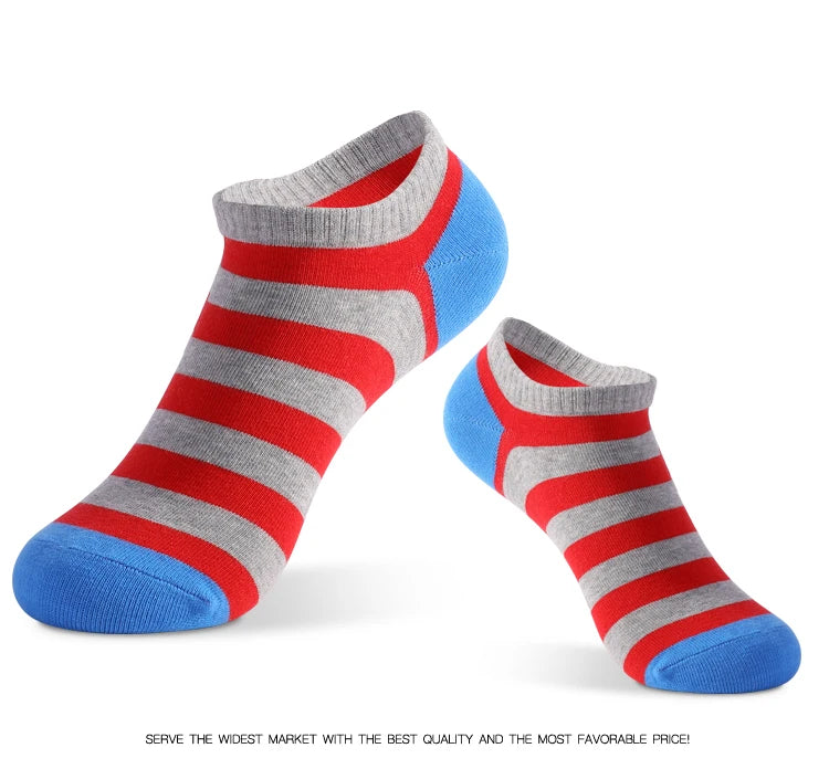 5 Pairs Low Cut Men Socks Solid Color Stripe Breathable Cotton Socks Sport Short Socks Women Men Funny  Ankle Socks