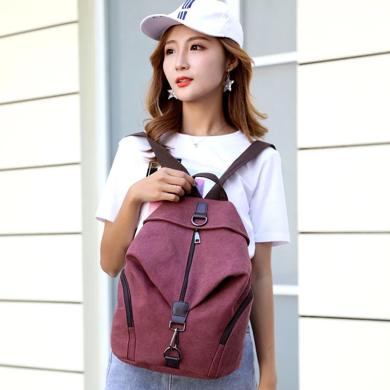 Fashion Canvas Female Backpack Multifuction Casual Backpack For Teenager Girls 2024 New Summer Women Large Capacity Shoulder Bag