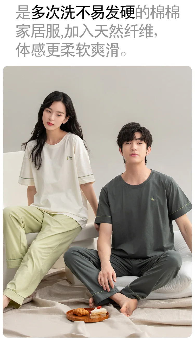 Couple Pajamas Summer Cotton Short Sleeve Trousers Sleepwear men's women's 2024 new simple loungewear pijama feminino Hombre