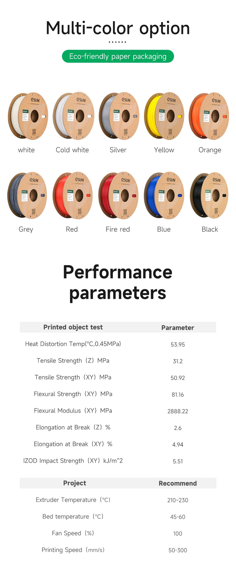 eSUN High Speed PLA+ 3D Printer Filament 1.75MM 1KG Fast Printing PLA+ 3D Filaments High Speed Printing PLA Plus For Bambu Lab