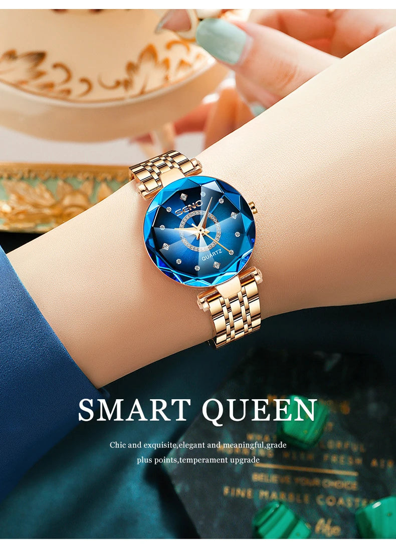 Reloj de pulsera de oro rosa de lujo para mujer SENO Ocean Star 2024, reloj de pulsera de cristal para mujer, reloj femenino