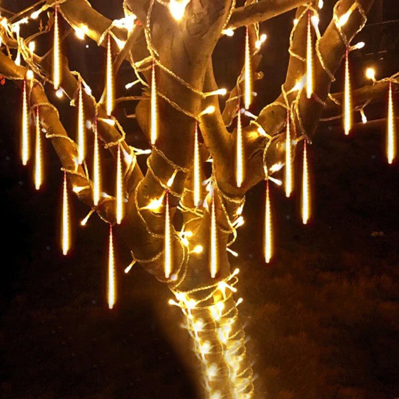 Luces navideñas de lluvia de meteoritos para exteriores, 10 tubos, 192 luces LED colgantes para jardín, árbol, fiesta, decoración, lámpara