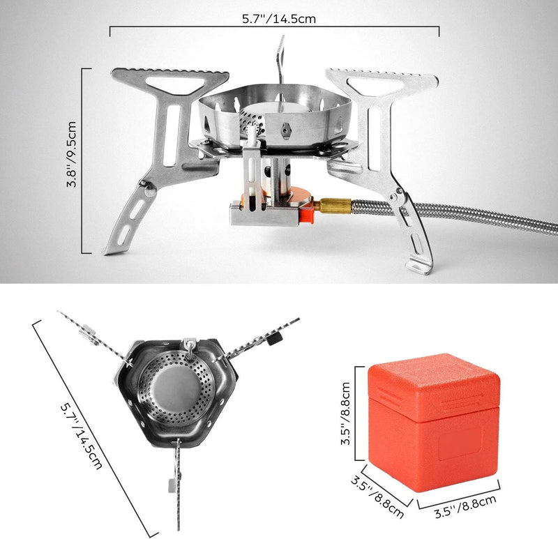 Estufa de gas para campamento a prueba de viento de 3800 W con adaptador para bidón de combustible, quemador plegable portátil para mochileros al aire libre, senderismo, picnic