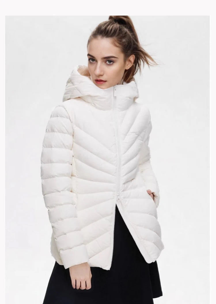 Autumn and winter  puffer coat long sleeved hooded zippered down jacket with high quality and low price