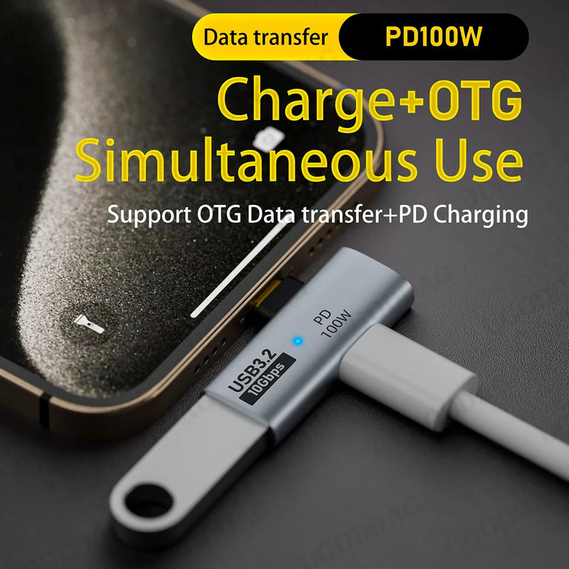 Divisor OTG tipo C 3.2 2 en 1 con adaptador convertidor USB C a USB 3.2 de carga rápida tipo C de 100 W PD para teléfono, tableta y MacBook