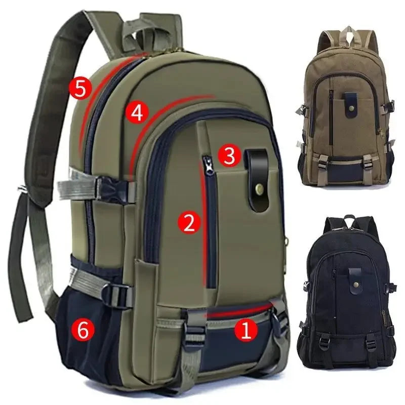 Mochila de montañismo 2023 para hombre, de lona, ​​de gran capacidad, para la escuela secundaria, para viajes al aire libre, para acampar, para ordenador