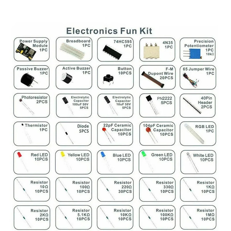 Kit de inicio para proyectos de bricolaje para Arduino UNO R3 Kit de bricolaje electrónico Conjunto de componentes electrónicos con caja Placa de pruebas de 830 puntos de conexión