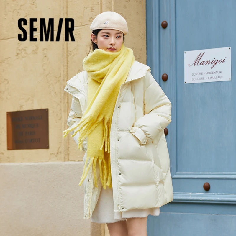 Chaqueta de plumón Semir para mujer, de largo medio, con capucha a cuadros, abrigo grueso de gran tamaño, novedad de invierno de 2023