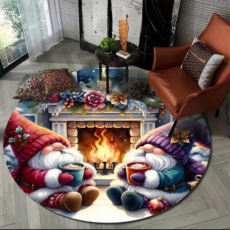 Gnome Christmas Print Round Carpet Suitable for Living Room Bedroom Carpet Flannel Non-slip Carpet, Sofa Chair Creative Door Mat