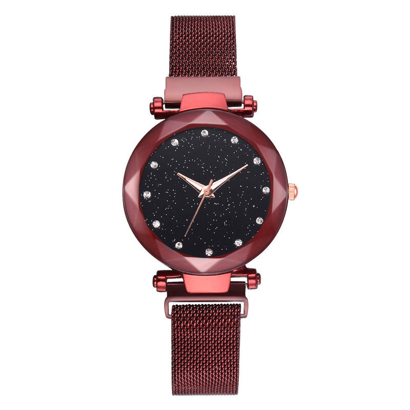 Relojes de lujo con cielo estrellado para mujer, pulsera de diamantes de imitación, reloj de cuarzo para mujer, reloj de pulsera con hebilla magnética de acero fino, reloj para mujer