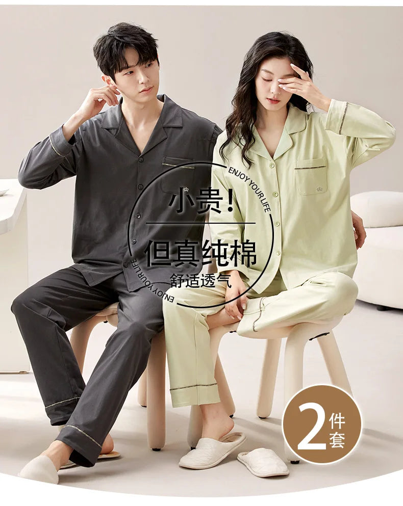 2024 New Cotton Homewear for Couples Autumn Women and Men Matching Cardigan Pajamas Set Young Girl Boy Pjs Pijamas Mujer Hombre