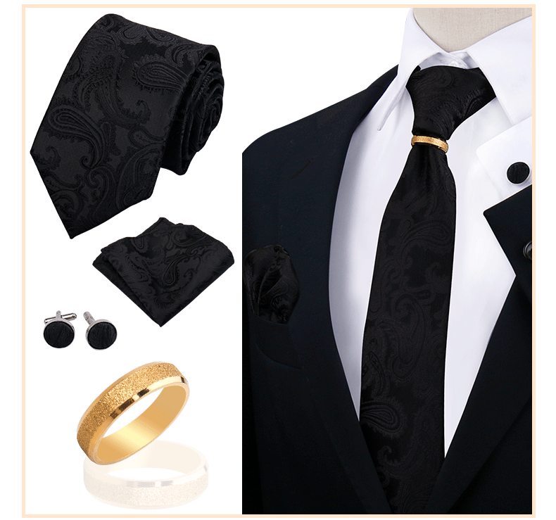 Corbatas para hombre con juego de broches y anillos, diseño de marca, corbatas, pañuelos, gemelos, regalos para bodas y fiestas, accesorios para hombre