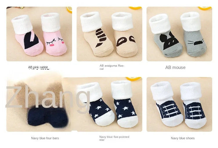 Calcetines para bebés, niñas y niños, estampados, ropa de felpa gruesa, accesorios para recién nacidos, zapatillas para niños pequeños, ropa de regalo, artículos para bebés