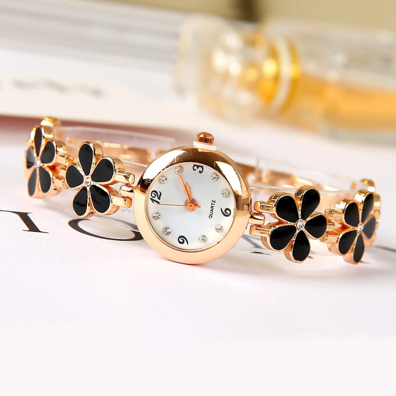 Small Dial Flower Bracelet Watch for Women Korean Version Simple and Compact Cute Round Quartz Watch Female Relogio