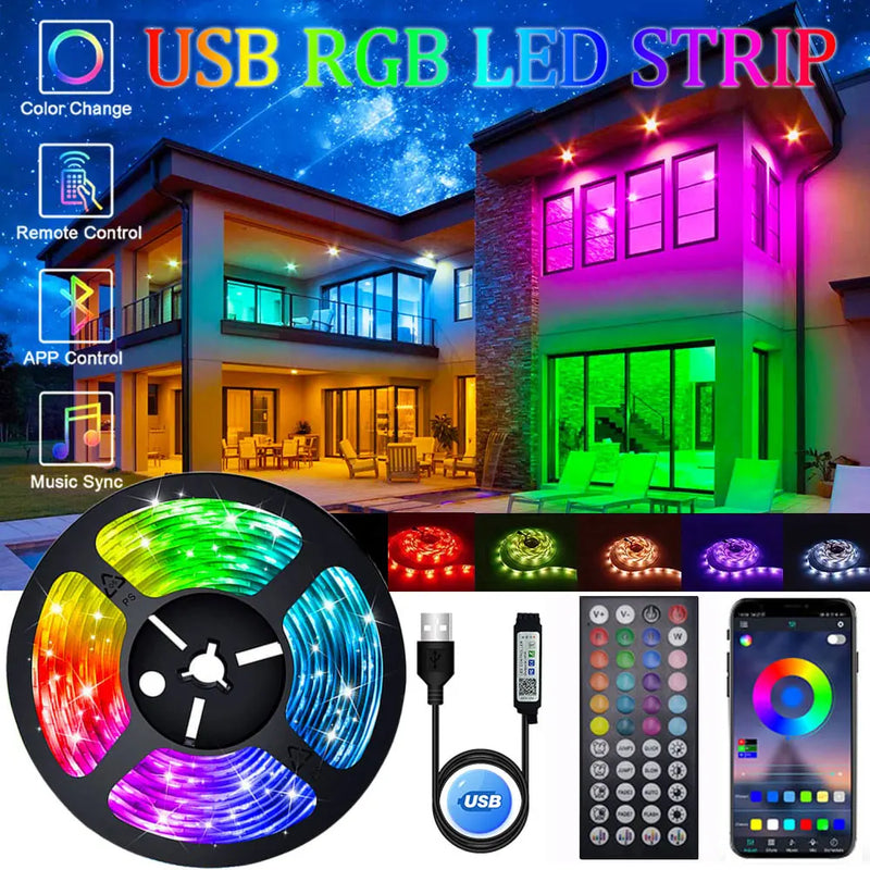 Tira de luces LED RGB USB 5050 de 5 V, 5 m y 10 m, con Wifi y Bluetooth, para pared de habitación de niños y cocina