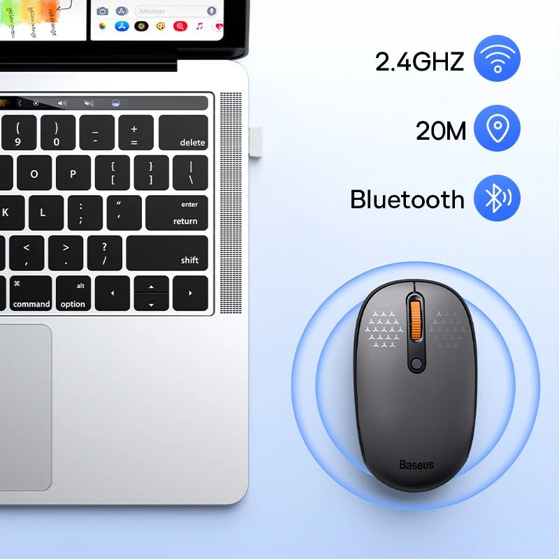 Ratón inalámbrico Bluetooth Baseus para ordenador, silencioso, 1600 DPI, con receptor nano USB de 2,4 GHz, para PC, MacBook, tableta, portátil