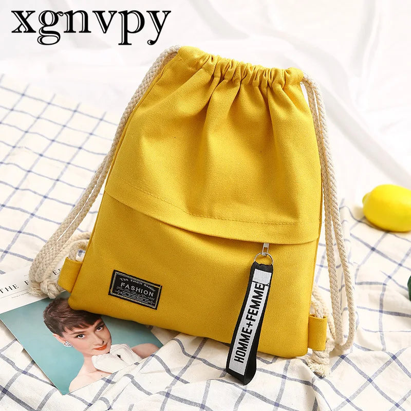 xgnvpy 2023 Canvas Drawstring Backpack Fashion School Gym Drawstring Bag Women Stylish Trendy Wearable  Versatile Bag