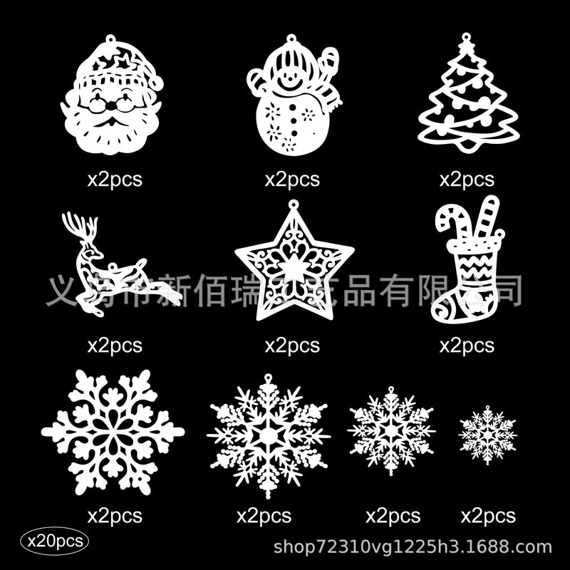 20Pcs Christmas Tree Decoration Hanging Ornaments Tree Snowman Reindeer Santa Snowflake Ornaments for New Year Winter Party