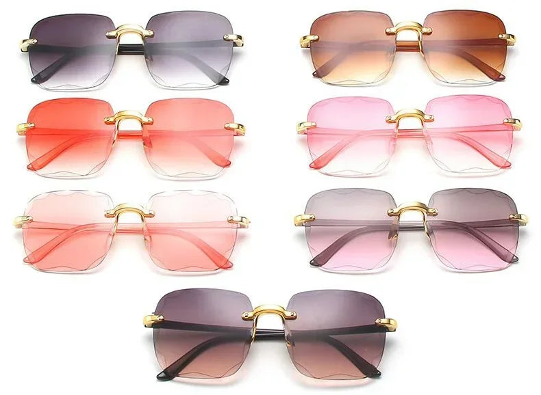 Large Frame Square Sunglasses Rimless UV Protection Fashion Sunglasses Gradient Two-color Eyewear 2024 New lentes de sol mujer