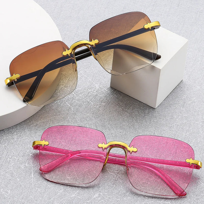 Large Frame Square Sunglasses Rimless UV Protection Fashion Sunglasses Gradient Two-color Eyewear 2024 New lentes de sol mujer