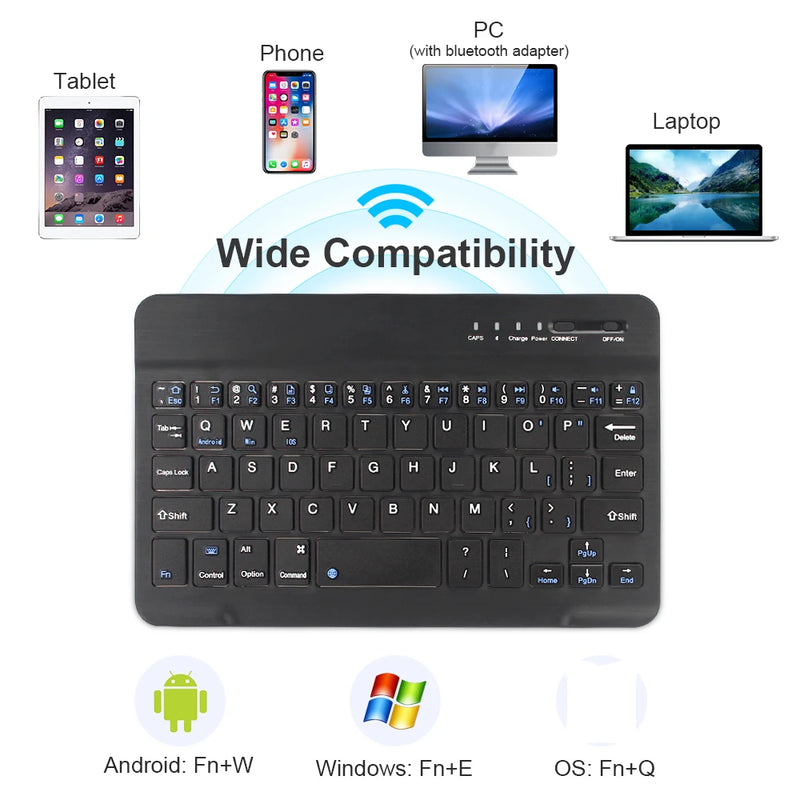 Teclado y ratón inalámbricos Bluetooth recargables para tabletas iOS, Android y Windows, iPad Air Mini Pro, teclado inglés y ruso