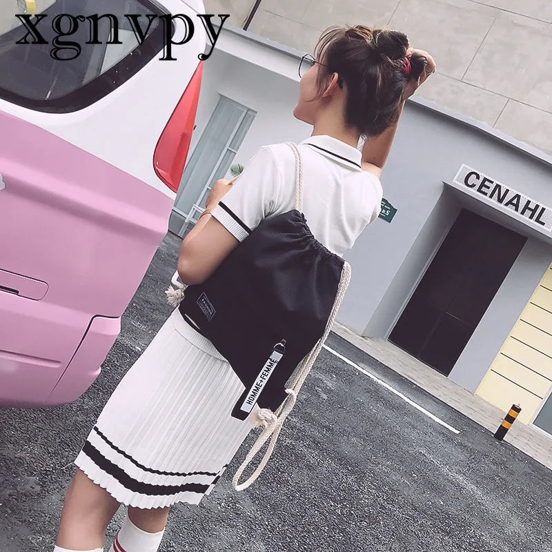 xgnvpy 2023 Canvas Drawstring Backpack Fashion School Gym Drawstring Bag Women Stylish Trendy Wearable  Versatile Bag