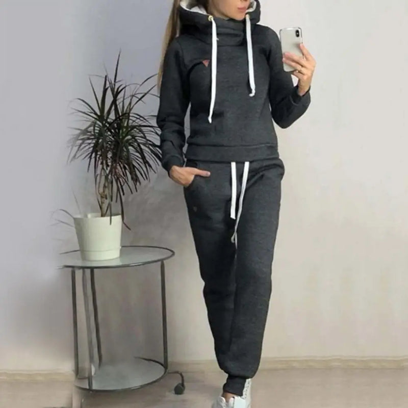 Tracksuit Solid Color Women 2Pcs Jogging Suit Tracksuits Fleece Lined Hoodies Pants Set