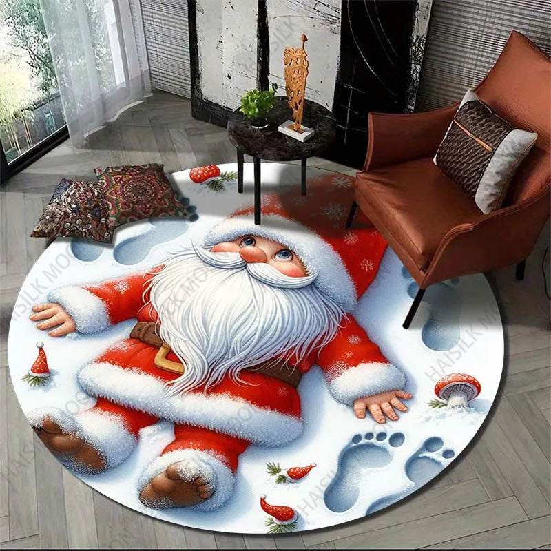 Gnome Christmas Print Round Carpet Suitable for Living Room Bedroom Carpet Flannel Non-slip Carpet, Sofa Chair Creative Door Mat