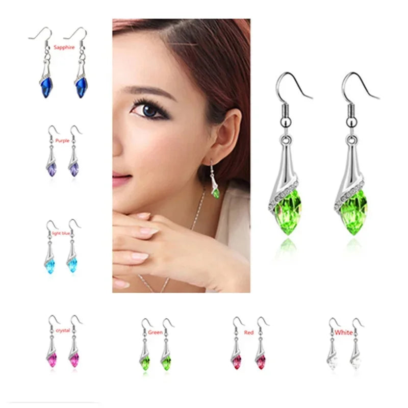 Delysia King Women Fashion Chic Shiny Water Drop Ear Dangler Trendy Gemstone Crystal Tassel Elegant Bridesmaid Earrings