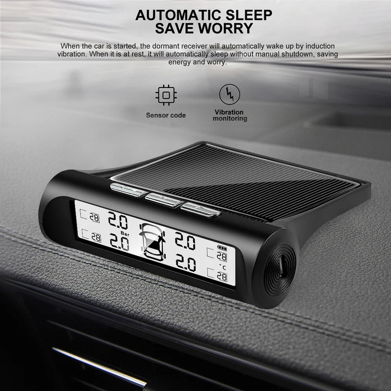 Solar Power Car Tire Pressure Alarm Digital Display Auto Smart TPMS Tyre Pressure Monitor System Temperature Warning Sensor