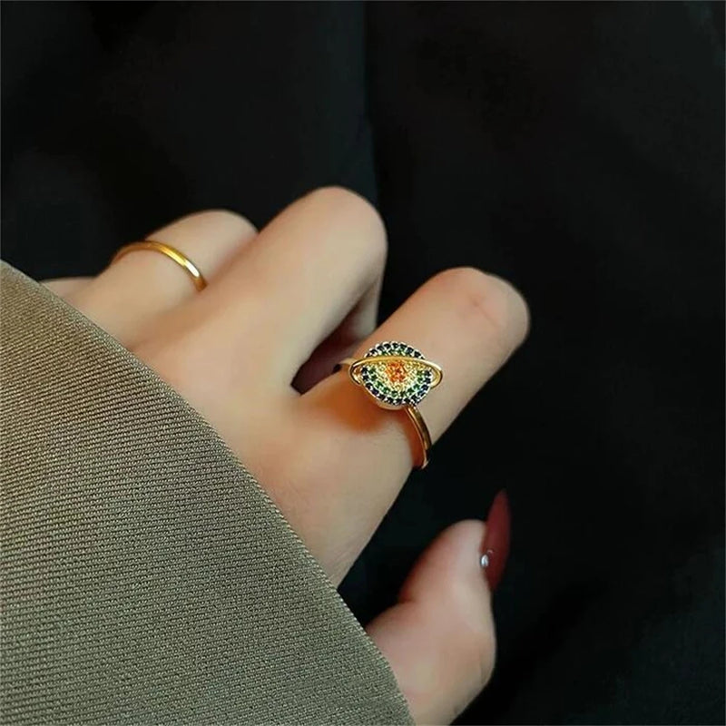 Fidget Anti Stress Anxiety Rings for Women Stainless Steel Gold-plated Rotatable Sun Star Evil Eye Sunflower Spinner Rings