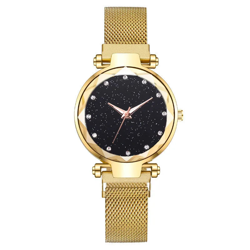 Relojes de lujo con cielo estrellado para mujer, pulsera de diamantes de imitación, reloj de cuarzo para mujer, reloj de pulsera con hebilla magnética de acero fino, reloj para mujer